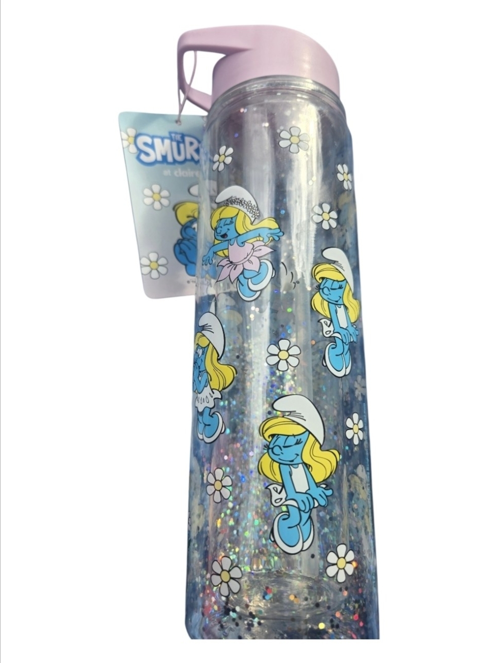 Claire's Smurfs, Smurfette Limited Edition Glitter Water Bottle-New